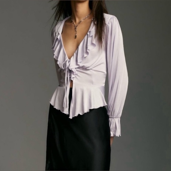 NWT Anthropologie Ruffle Tie Front Blouse Top Lavender XS - Picture 1 of 7